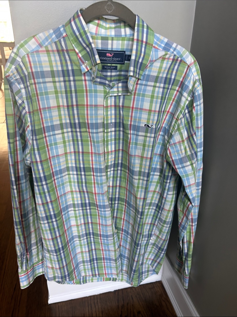 Men’s Vineyard Vines Blue, Green & Red Plaid Button-Down Shirt Size Small